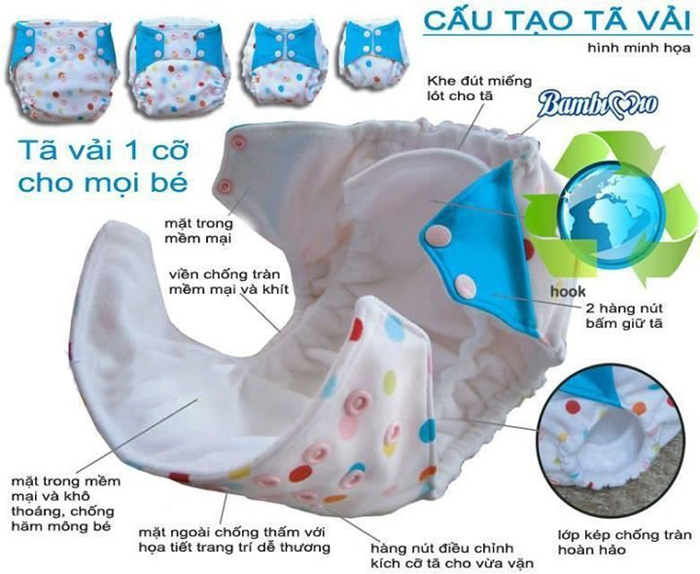 Tã vải Bambimio ban đêm (6-8h) cho bé từ 3-16kg