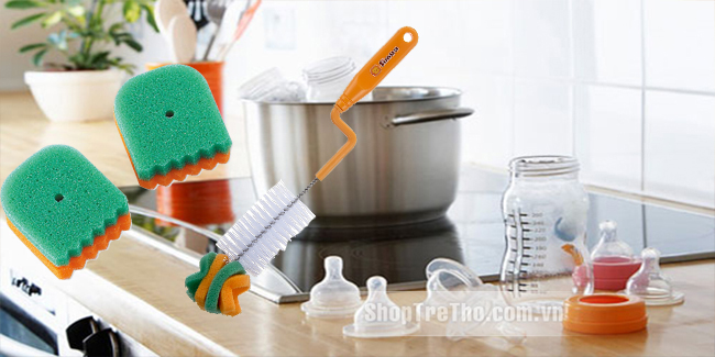Bọt biển đầu cỏ rửa bình thay S1402
