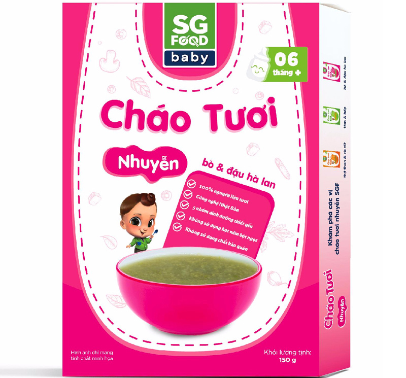 Cháo tươi nhuyễn bò & đậu Hà Lan SG Food