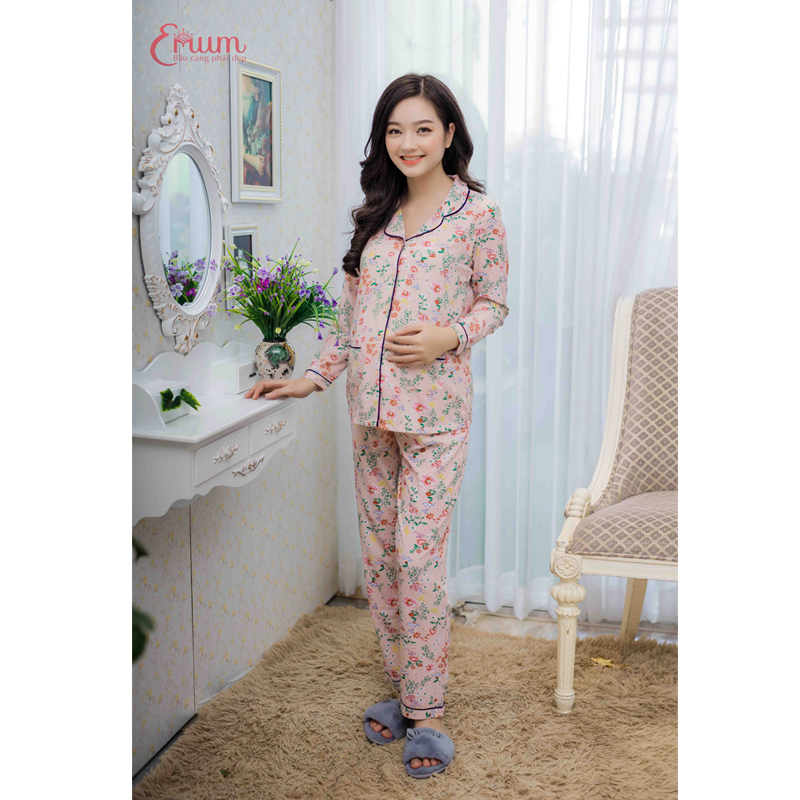 Bộ bầu pyjama tay dài màu da Emum
