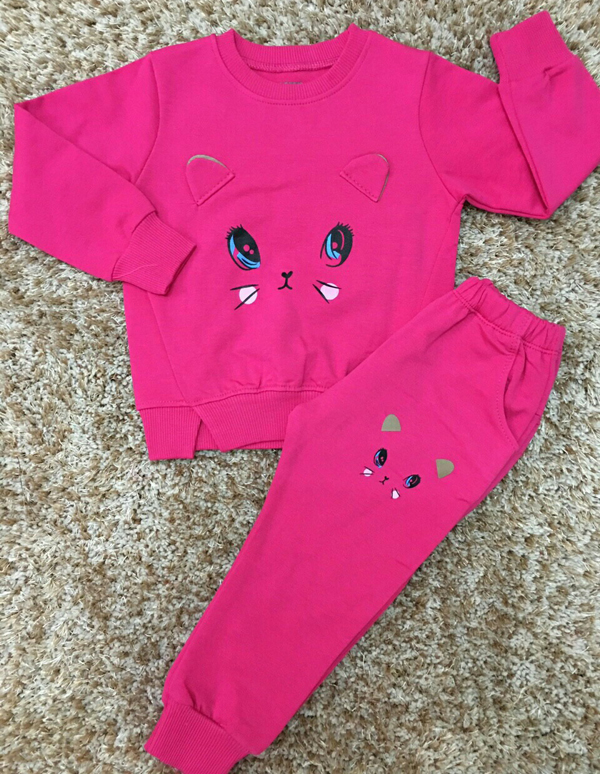 Bộ quần áo nỉ bé gái họa tiết mèo (1-5T) 