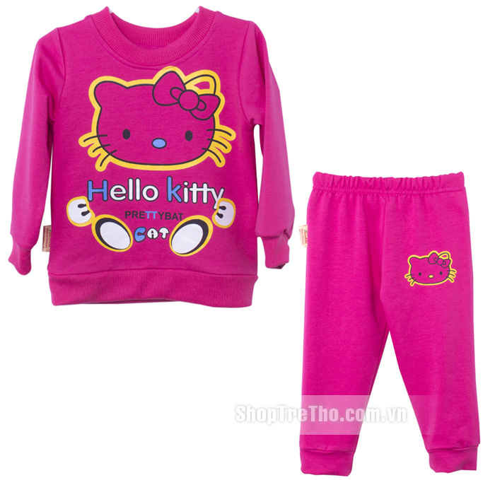 Bộ quần áo bé gái SunBibi VTE099 (Kitty màu hồng, thun da cá)