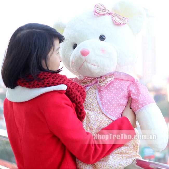 Gấu bông diện váy chấm bi hồng xinh tươi