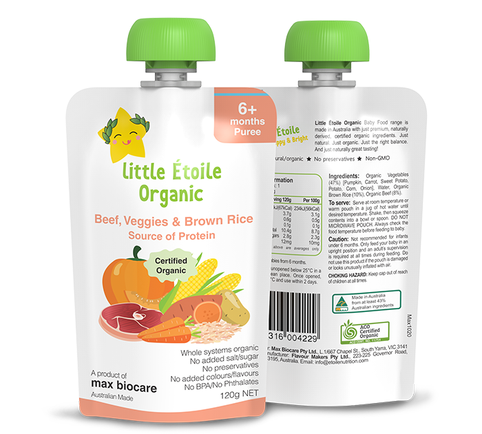 Thực phẩm dinh dưỡng hữu cơ Little Étoile gạo lứt, rau củ & bò