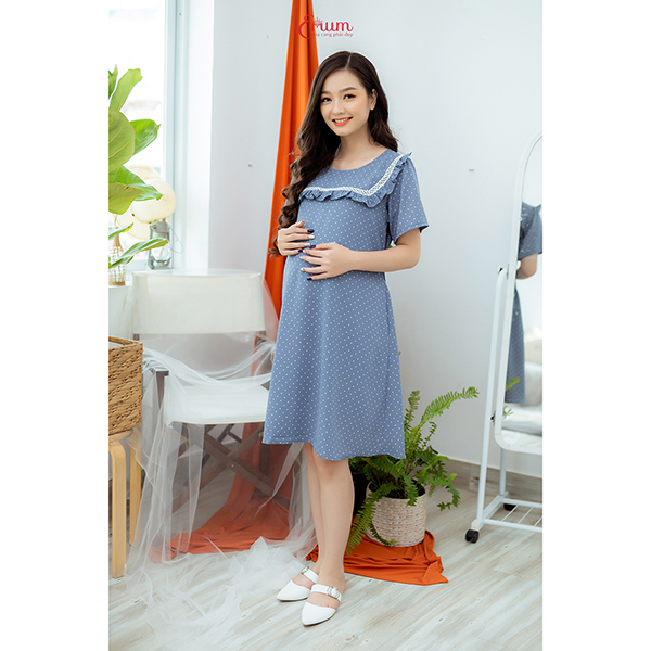 Đầm bầu cổ bèo xanh da trời Emum