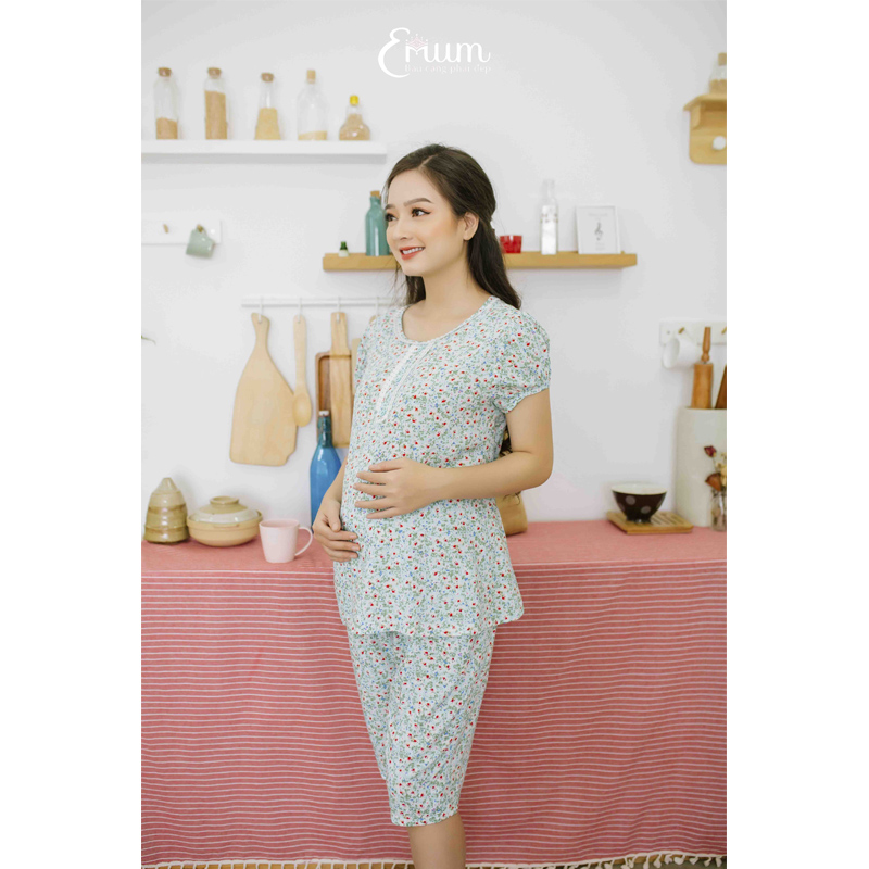 Bộ bầu lửng tole cổ tròn ren xanh Emum