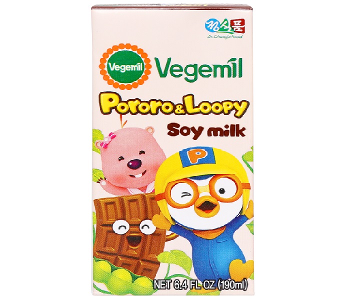 Sữa đậu nành Vegemil Pororo & Loopy hương socola 190ml (hộp) 