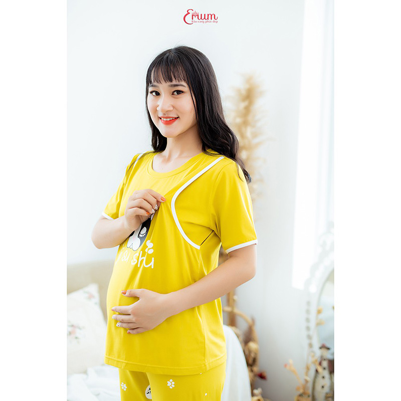 Bộ bầu mặc nhà in mèo vàng Emum