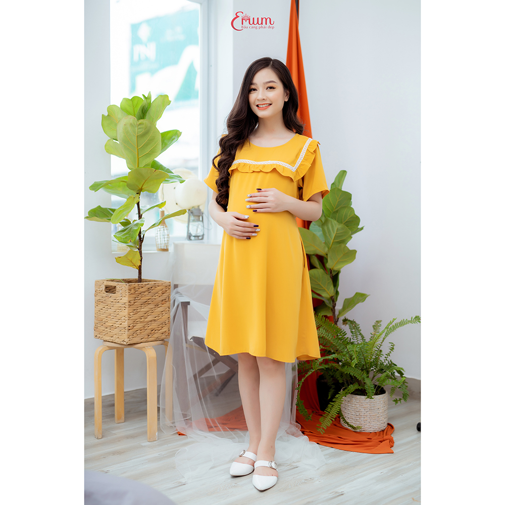 Đầm bầu cổ bèo vàng Emum