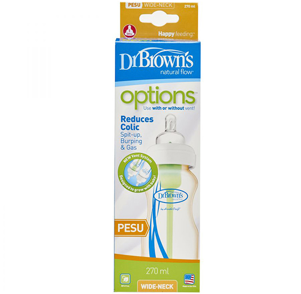 Bình sữa Dr Brown's Option Pesu cổ rộng 270ml