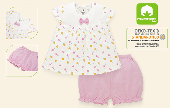Bộ cộc bé gái chữ A tay hến Lullaby NH01B (trắng in)