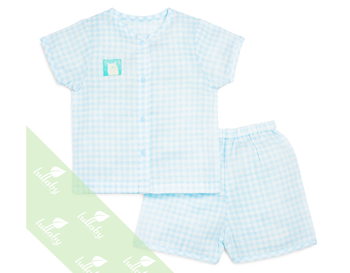 Bộ xô cộc Lullaby cúc giữa bé trai (xanh kẻ)