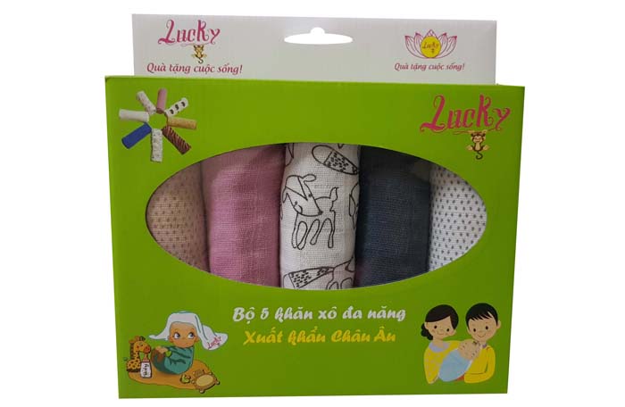 Set 5 khăn xô 2 lớp xuất khẩu Lucky (75*75cm) 
