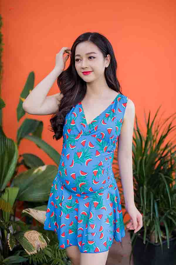 Đồ bơi bầu cổ nhún Emum (họa tiết dưa hấu)