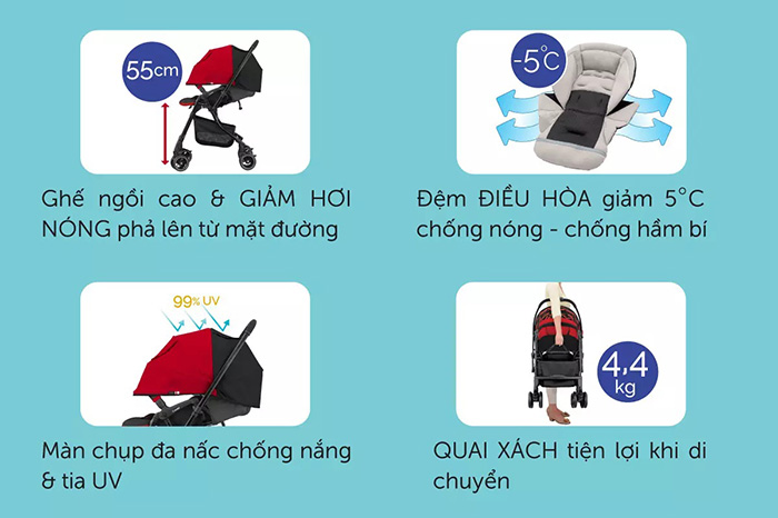 Xe đẩy Combi Mechacal Handy 2cas (nhiều màu)