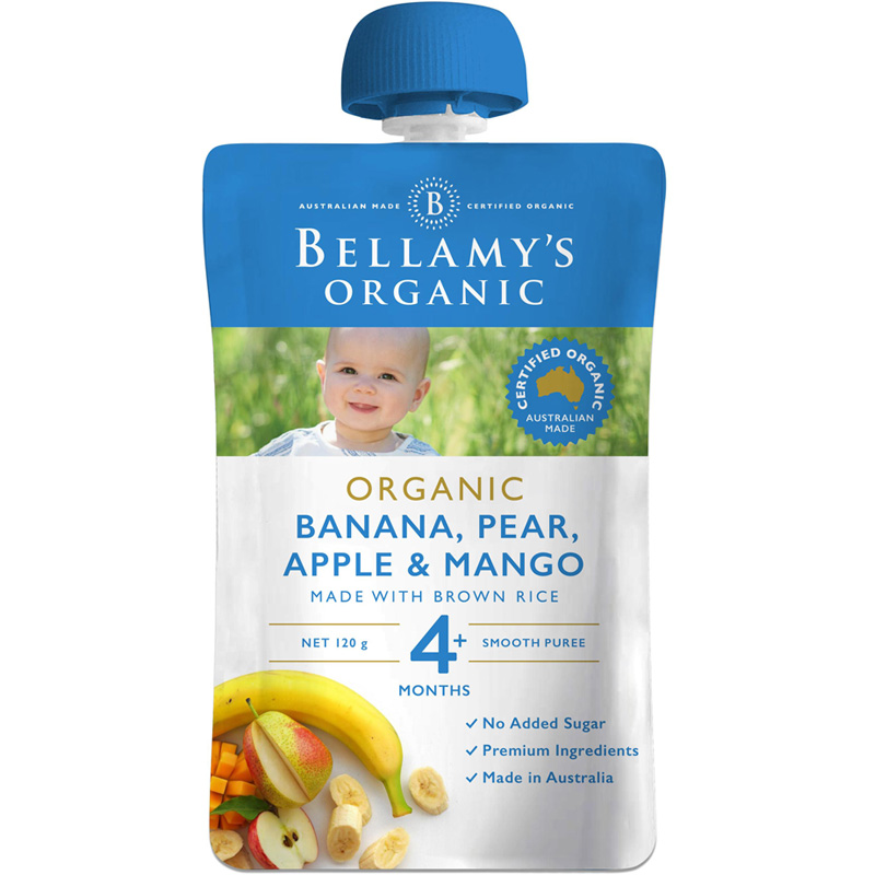 Hỗn hợp ăn dặm chuối, lê, táo, xoài Bellamy's Organic