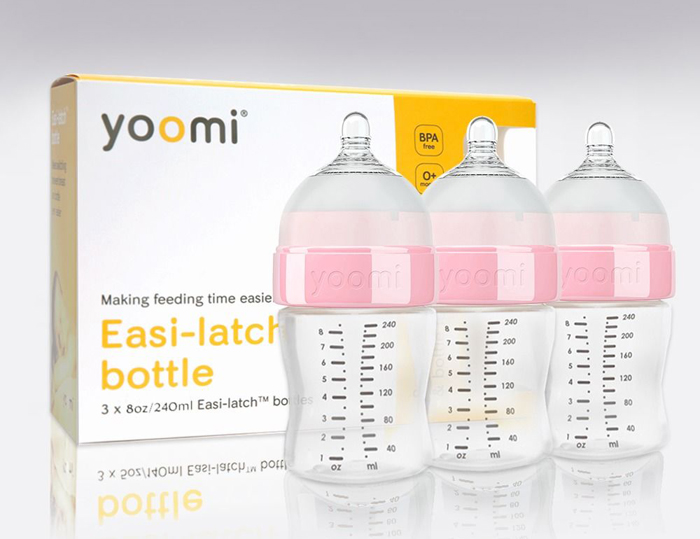 Bình sữa nhựa PP Yoomi 240ml (cổ hồng, bộ 03)
