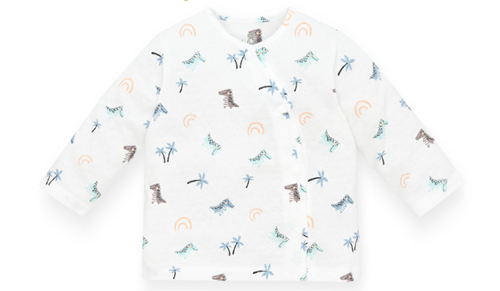 Áo cài lệch dài tay in hình khủng long Lullaby NH609P (trắng)