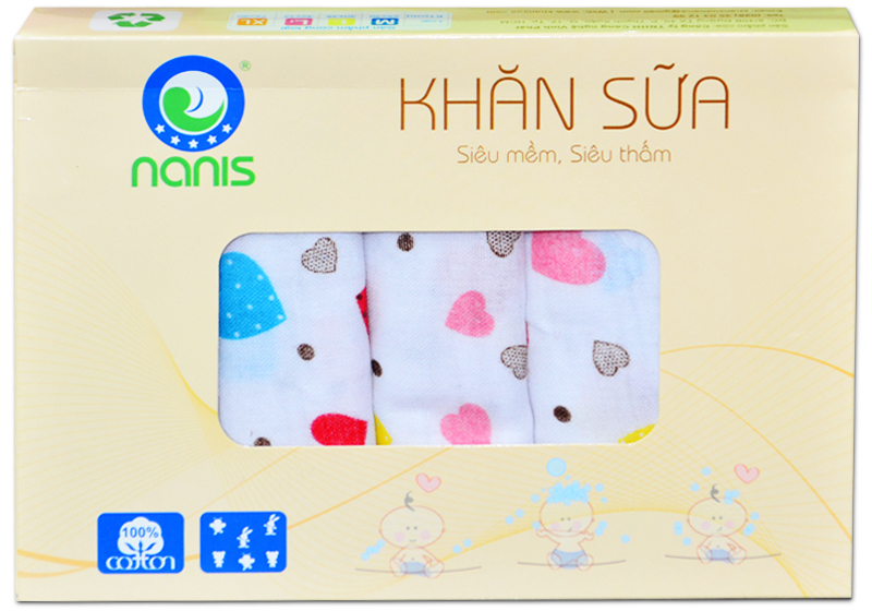 Khăn sữa cao cấp Nanis 2L in hình 32x32 (hộp)
