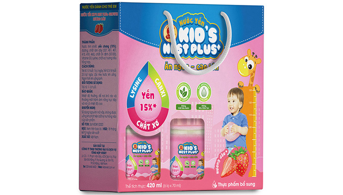 Nuoc yen Kid's Nest Plus+ huong dau (Loc 6 lo)