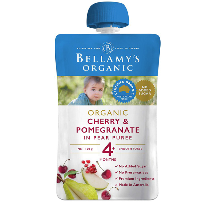 Hỗn hợp ăn dặm lê, cherry, lựu Bellamy's Organic (4M+)