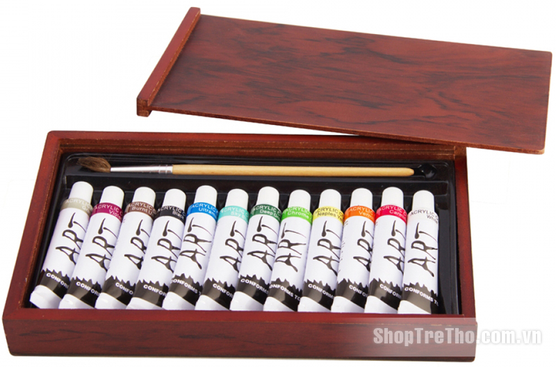 Hộp gỗ 12 tuýp màu vẽ Acrylic