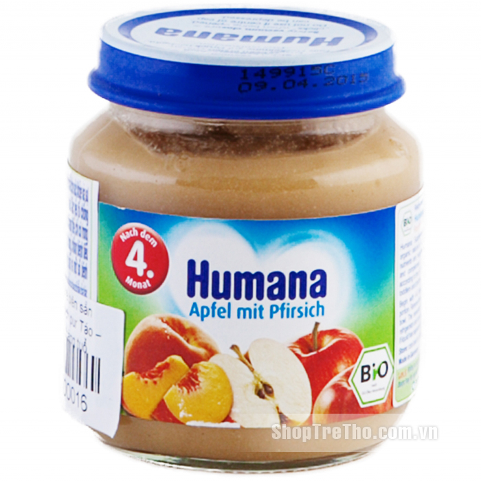 Thức ăn dinh dưỡng chế biến sẵn Humana đóng trong lọ thủy tinh vệ sinh.