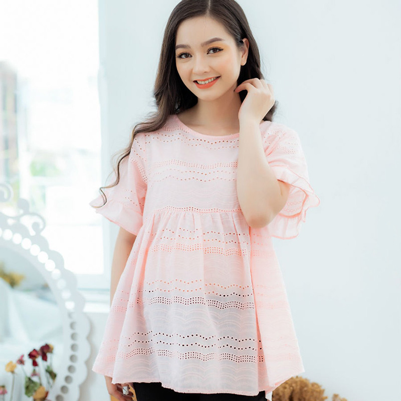 Áo bầu kate đục lỗ hồng Emum