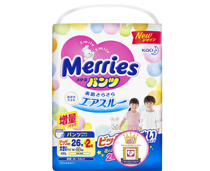 Bỉm quần Merries XXL26 + 2 miếng (15-28kg)