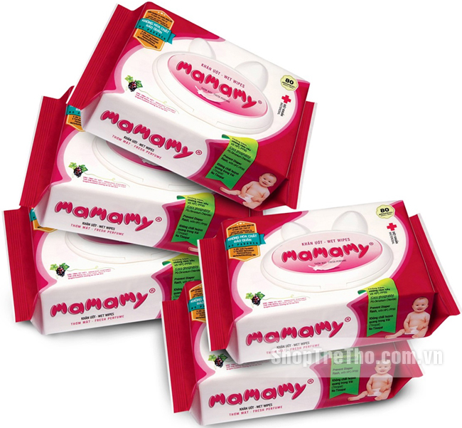 Giấy ướt Mamamy màu hồng, có nắp (80 tờ)
