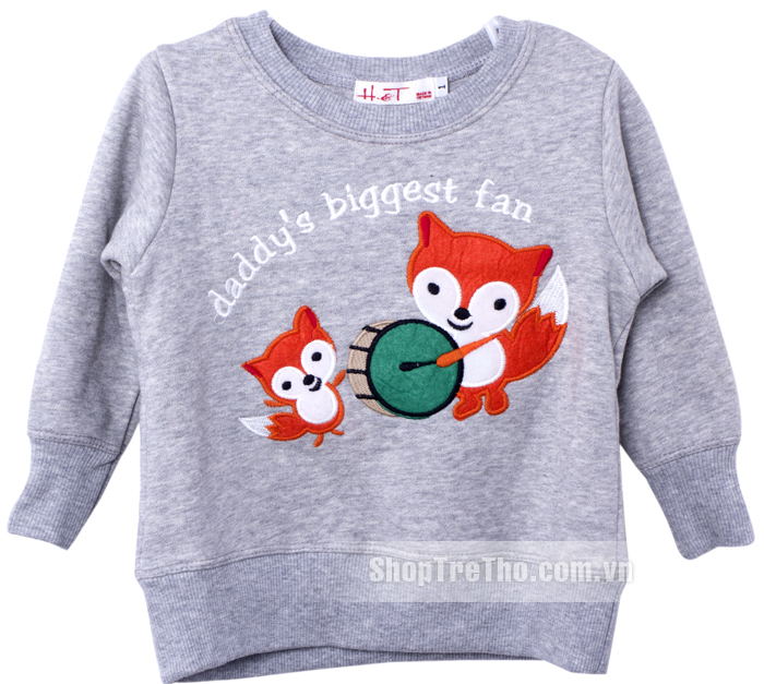 Bộ quần áo bé gái VTE011 (thêu đắp hình con cáo, màu ghi)