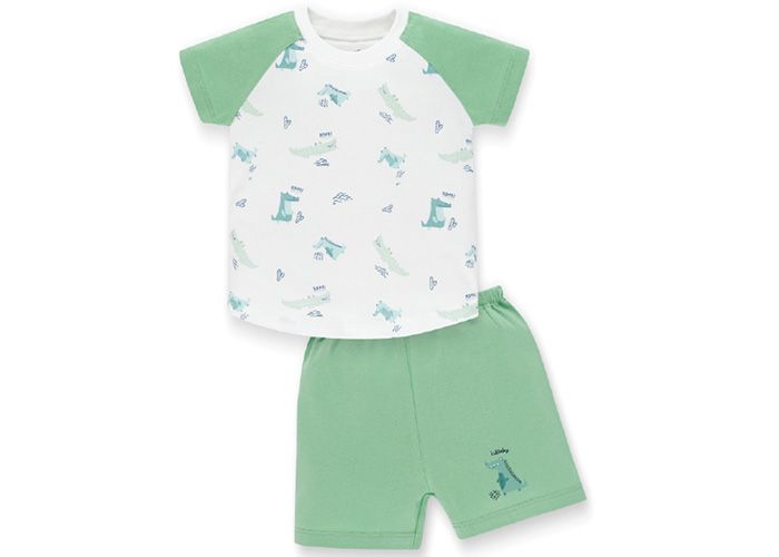 Bộ bé trai cộc tay raglan Lullaby NH626P (trắng in cá sấu)