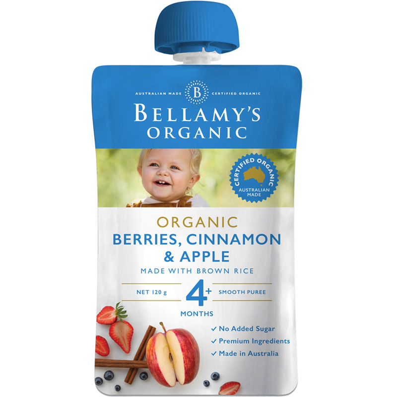 Hỗn hợp ăn dặm quả mọng, quế, táo Bellamy's Organic