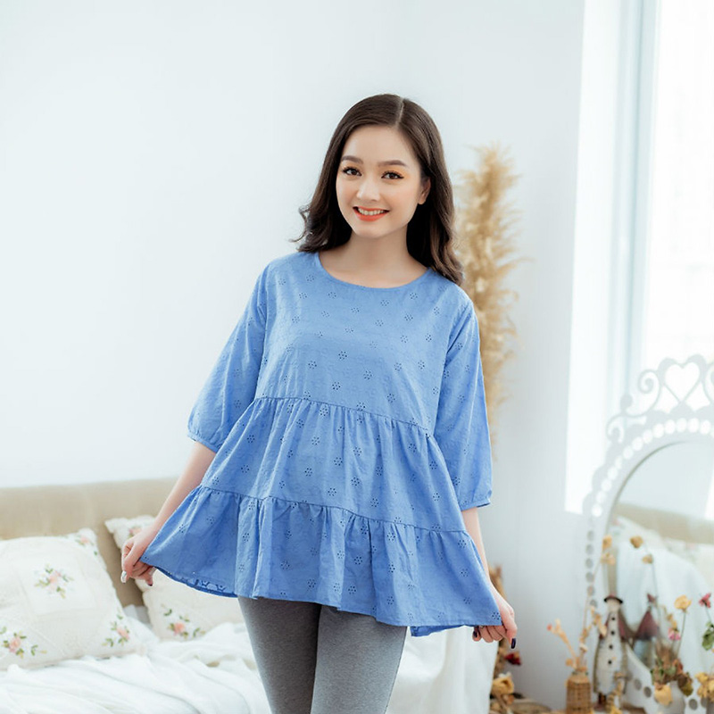 Áo bầu kate đục lỗ xanh biển Emum