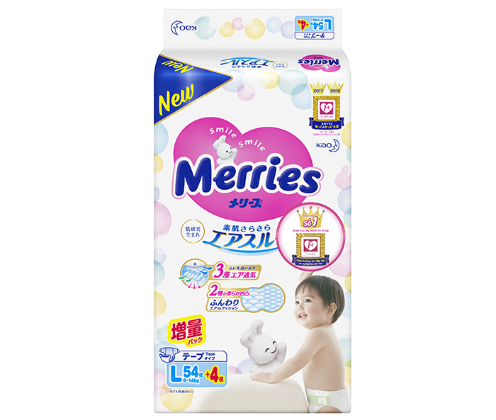 Tã - Bỉm dán Merries L54 + 4 miếng (9-14kg)