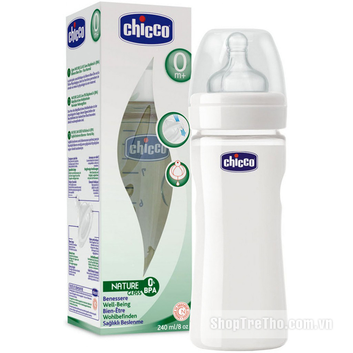 Bình sữa Chicco thủy tinh (240ml, núm silicone)