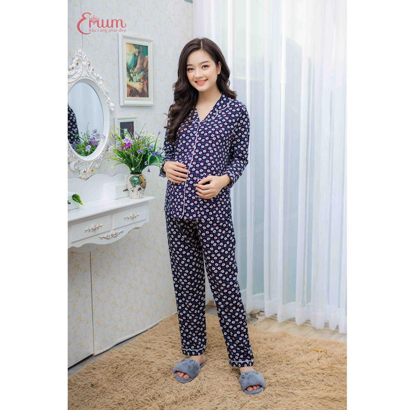 Bộ bầu pyjama tay dài tím Emum