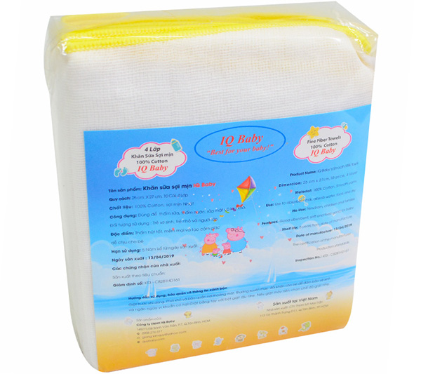Khăn sữa Nhật cao cấp IQ Baby 4 lớp 25x27cm