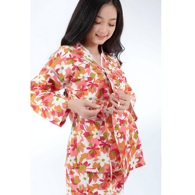 Bộ bầu yukata phối viền ren cam Emum