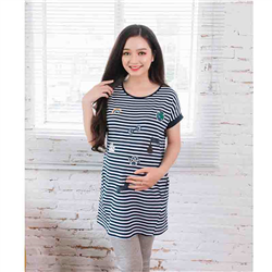 Bán Áo bầu sọc xanh đen in lụa Emum