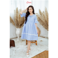 Bán Đầm bầu caro xanh biển Emum