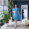 Bán Đầm bầu Jean in họa tiết cổ nút nơ phối bèo nhún xanh nhạt Emum