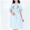 Bán Đầm bầu xếp li thêu bông kẻ sọc Emum (xanh dương)