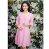 Bán Đầm bầu vải đũi cổ tròn tay dài xếp ly hồng Emum