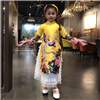 Bán Bộ áo dài gấm bé gái in hình Công, Phượng (2-7T)