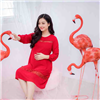 Bán Đầm bầu vải tằm tay dài phối ren đỏ Emum