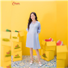 Bán Đầm bầu sơ mi suông tay bo cổ nơ sọc xanh Emum